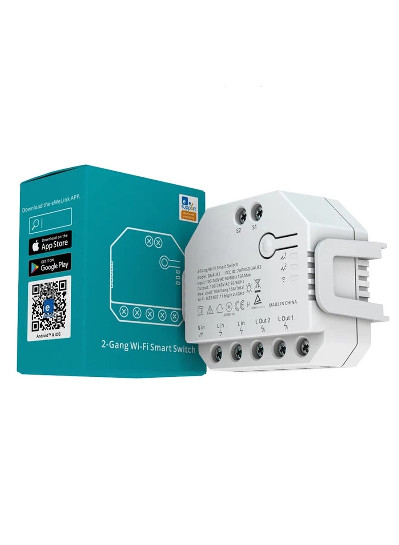 DUAL R3 2 Gang Dual Relay Module Smart Switch Power Metering Energy Monitoring Smart Home Automation Works with Alexa Google Home Voice Control Remote Control Timer Function - Image 1