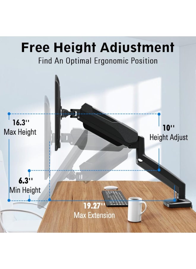 REDRAGON GMK914 Single Monitor Mount Stand - Gas Spring Adjustable Arms with VESA 75/100mm, 13-32 Inch Screen Compatibility, C Clamp & Grommet Base, Cable Management, 17.6lbs Load Capacity  - Image 3
