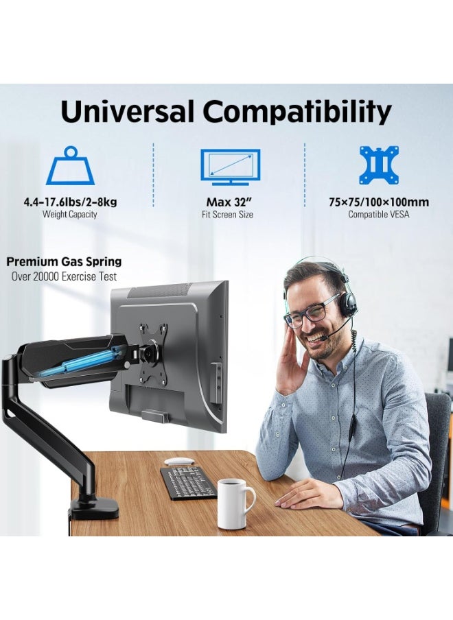 REDRAGON GMK914 Single Monitor Mount Stand - Gas Spring Adjustable Arms with VESA 75/100mm, 13-32 Inch Screen Compatibility, C Clamp & Grommet Base, Cable Management, 17.6lbs Load Capacity  - Image 2