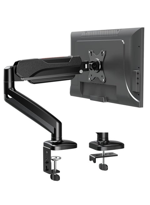 حامل شاشة فردي GMK914 - أذرع قابلة للتعديل بنابض غاز مع VESA 75/100 مم، متوافق مع شاشات مقاس 13-32 بوصة، قاعدة مشبك C وحلقة تثبيت، إدارة الكابلات، سعة تحميل 17.6 رطل