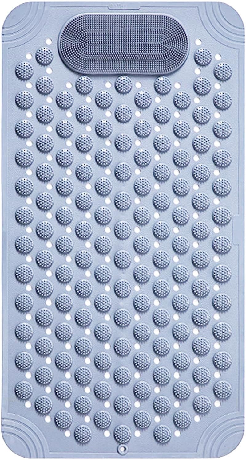 JUGTE Anti Slip Bath Mat with with Foot Scrubber Rubber Bathroom Mat for Floor, Non-Slip Shower Mat with Drain Holes, Quick Dry Soft Foot Massage Mat for Bathroom, Kitchen & Entrance (70x35 Cm,Grey) - Image 1