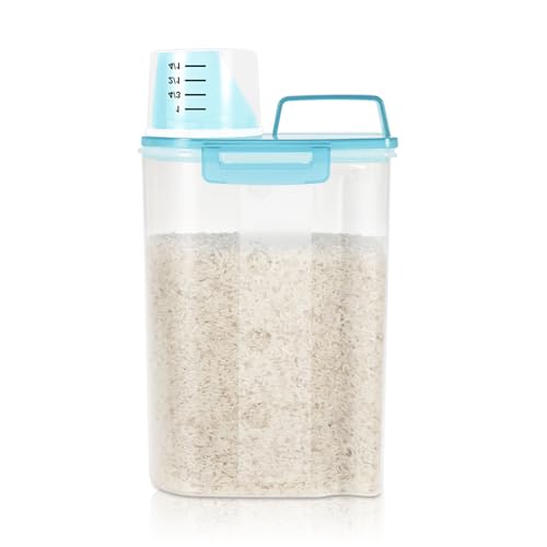 LEAWALK Airtight 10LBS/ Rice/Cereal/Dry Food Storage Container BPA Free, 5.28Qt Clear Plastic Kitchen and Pantry Organization Bin Suitable for Oats, Flour, Sugar, Pasta, Pet Food, etc (Fruit Green - Image 1