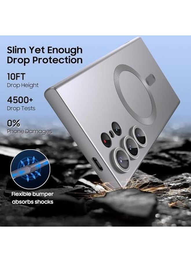 erorex Silicone Magnetic Case For Samsung Galaxy S23 Ultra Compatible With Mag Safe Built In Camera Lens Protector Slim Soft Bumper Shockproof Phone Cover For S23 Ultra Gray  - Image 3