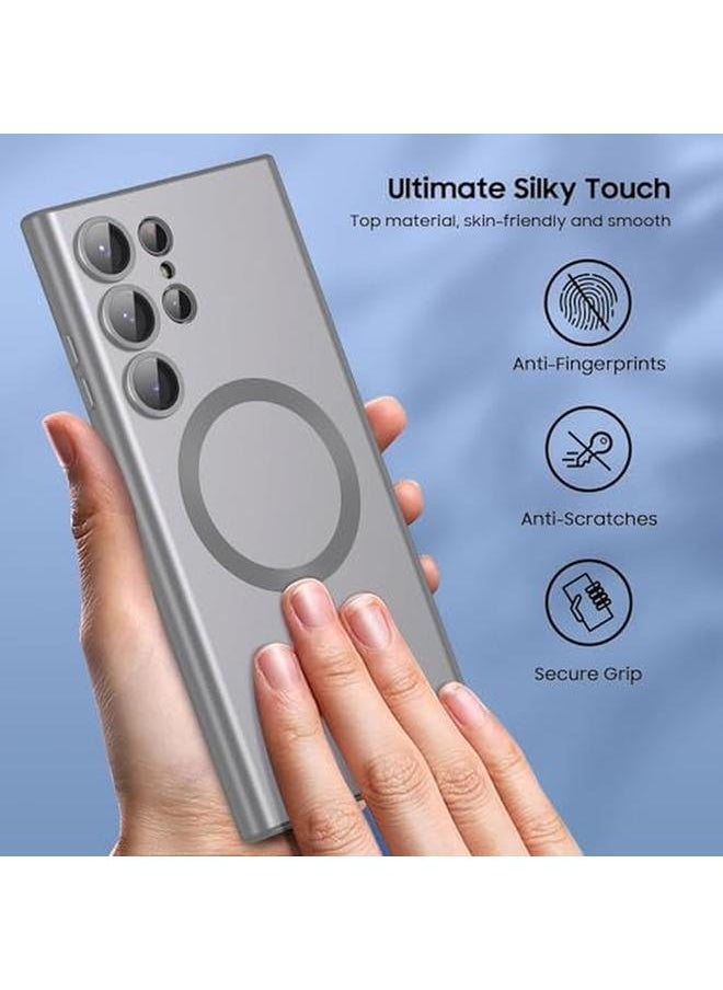 erorex Silicone Magnetic Case For Samsung Galaxy S23 Ultra Compatible With Mag Safe Built In Camera Lens Protector Slim Soft Bumper Shockproof Phone Cover For S23 Ultra Gray  - Image 5