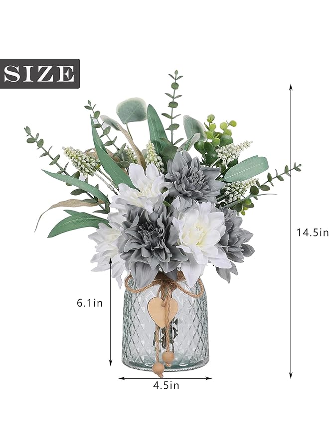 erorex Faux Flowers With Vase Artificial Silk Flowers In Vase Fake Plant Eucalyptus And Willow Flower Arrangement For Home Farmhouse Kitchen Dining Table Centerpiece Decorations Table Decor Grey Blue - Image 2