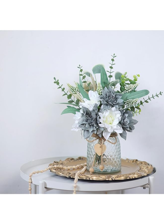 erorex Faux Flowers With Vase Artificial Silk Flowers In Vase Fake Plant Eucalyptus And Willow Flower Arrangement For Home Farmhouse Kitchen Dining Table Centerpiece Decorations Table Decor Grey Blue - Image 3