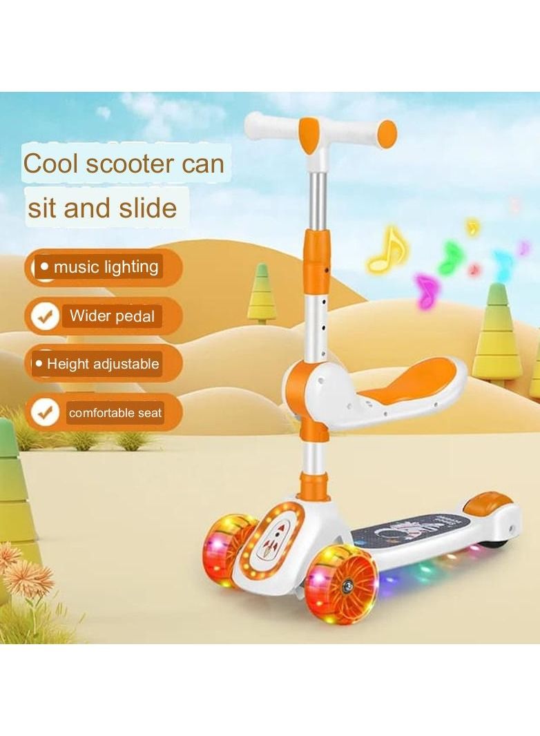 3-Wheeled Kick Scooter for Kids and Foldable Seat 2-in-1 Kid Scooter Adjustable Height Suitable for 2-10 Years Old Kid Scooter