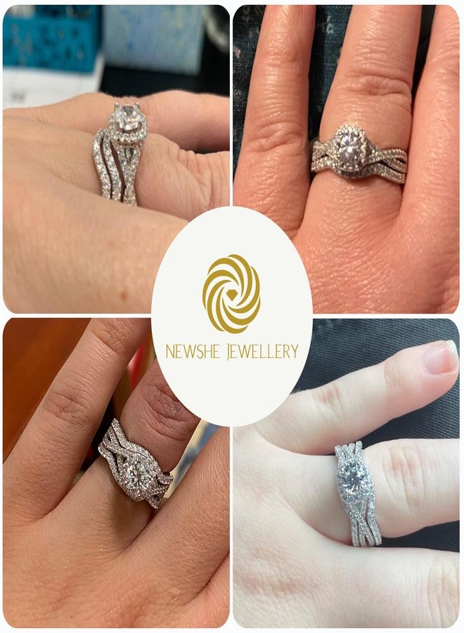 نيو شي جولري طقم خواتم خطوبة وزفاف من نيوشي للمجوهرات، مرصع بالزركونيا المكعبة، مصنوع من الفضة الإسترليني عيار 925، 3 قطع، دائري أبيض، مناسب للسفر والذكرى السنوية، مقاس 8.5 - Image 2