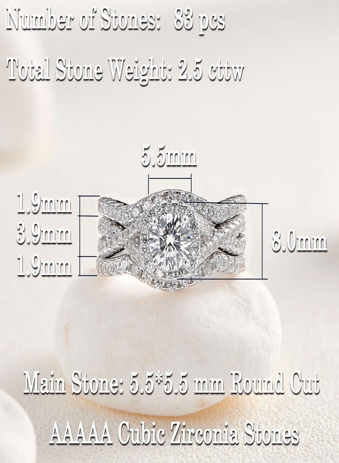 نيو شي جولري طقم خواتم خطوبة وزفاف من نيوشي للمجوهرات، مرصع بالزركونيا المكعبة، مصنوع من الفضة الإسترليني عيار 925، 3 قطع، دائري أبيض، مناسب للسفر والذكرى السنوية، مقاس 8.5 - Image 4