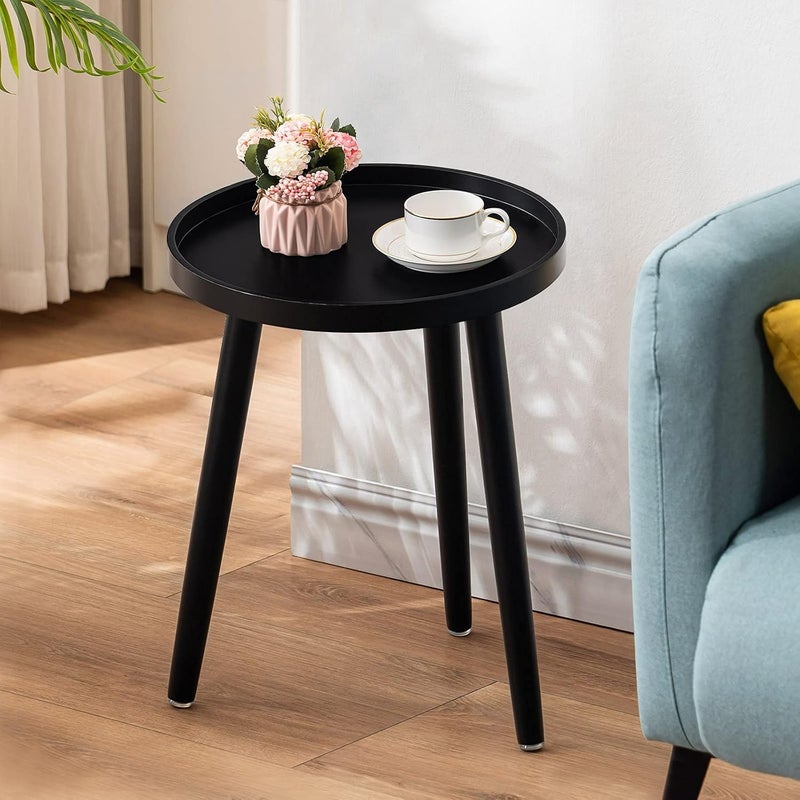 Apicizon Black Round Side Table, Tray Nightstand Sofa Coffee End Table for Living Room, Bedroom, Small Spaces, Easy Assembly Bedside Table, 15 x 18 Inches, Black - Image 3