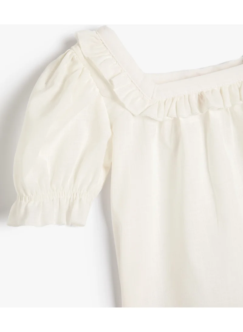 KOTON Blouse Square Neck Ruffle Balloon Short Sleeve Cotton
