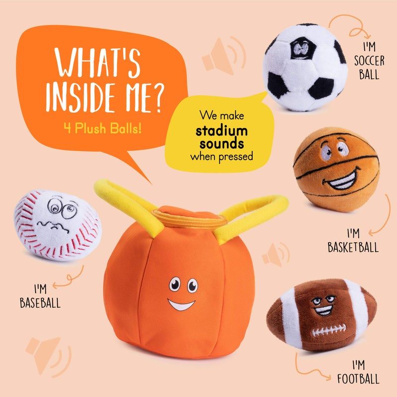 Plush Creations Talking Sports Plush Bag with 4 Talking Soft Plush Balls. Sport Set Includes Plush Sports Bag Plush Basketball Plush Baseball Plush Soccer Ball and Plush Football - Image 2