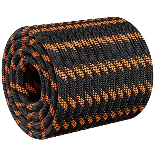 X XBEN Braided Polyester Arborist Rope 1/2 inch X 120ft, 48 Strands, 12 inner core,5174 LBS Breaking Strength Outdoor Ropes, Arborist Rigging Code for Rock Hiking Camping Swing Tree,Black Rescue,Black - Image 1