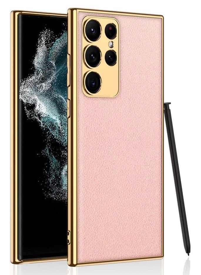 جولدن ماسك لهاتف سامسونج S23 الترا من الجلد المطلي بالكهرباء - (بينك) - Image 1
