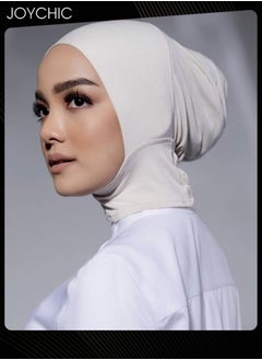Joychic Solid Color Modal Skin-friendly Highly Elastic Mercerized Cotton Women's Hijab Muslim Headwear Wearable Traditional Wear Fashion Adjustable Head Scarf White for All Seasons  - Image 2
