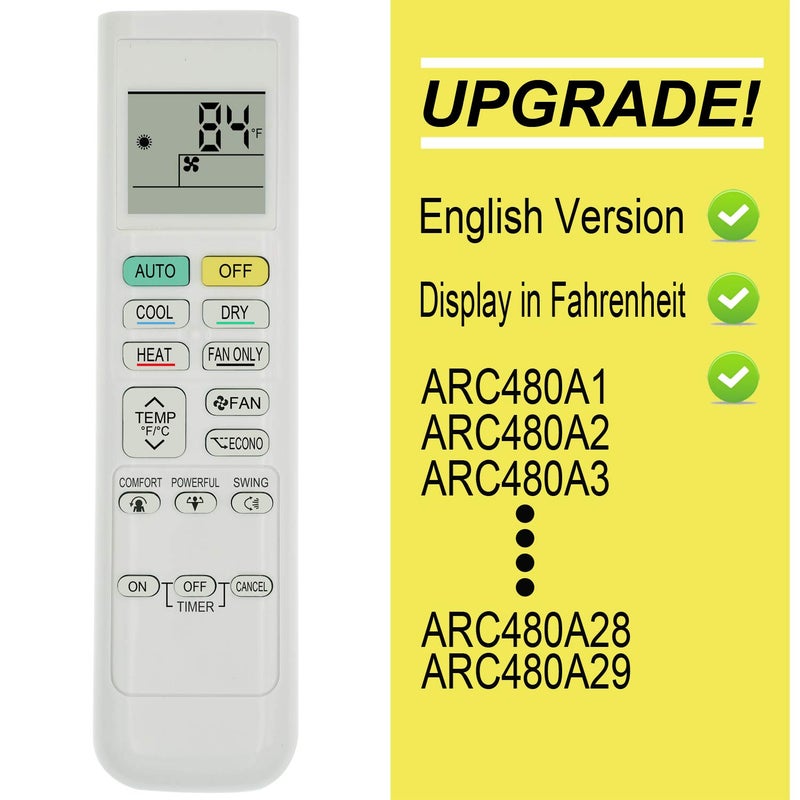 RCECAOSHAN Replacement for Daikin Air Conditioner Remote Control ARC480A1 ARC480A2 ARC480A3 ARC480A4 ARC480A5 ARC480A6 ARC480A7 ARC480A8 ARC480A9 ARC480A10 ARC480A11 English Version Display in Fahrenheit 