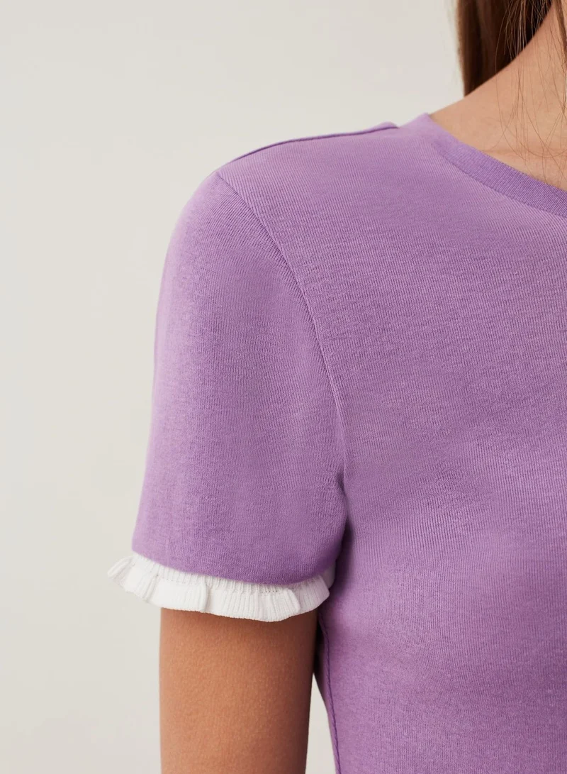 Ovs Cotton T-shirt with contrasting frill