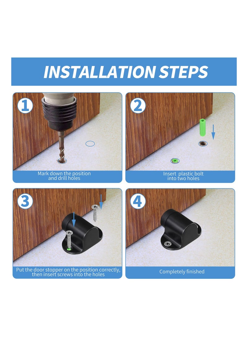SYOSI - 2Pcs Floor Mount Door Stopper Heavy Duty Stop Flat Doorstop with Rubber Bumper Stainless Steel Screws 1.06 Inch Height Black - Image 1