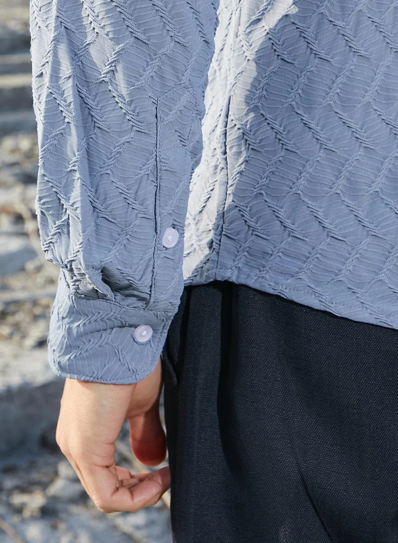Campus Sutra Men's Cornflower Blue Herringbone-Tactile Shirt