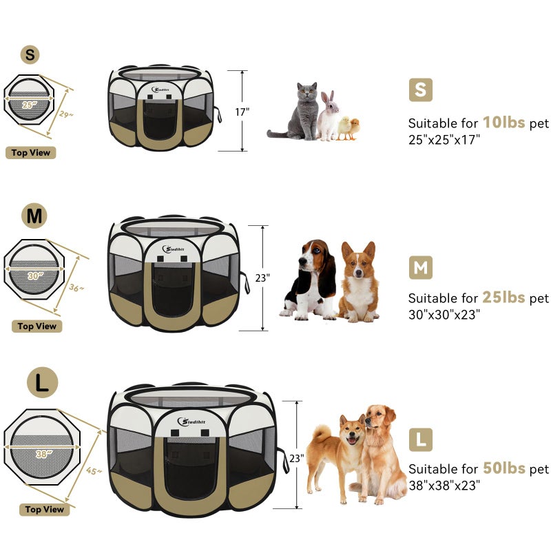 Siedihit Dog Cat Playpen, Small Puppy Pet Playpen, Dog Crate Tent Cage Indoor/Outdoor, Portable Pop Up Dogs Kennel Playpen with Carrying Case for Dogs/Cats/Rabbits(Khaki, Small) - Image 2