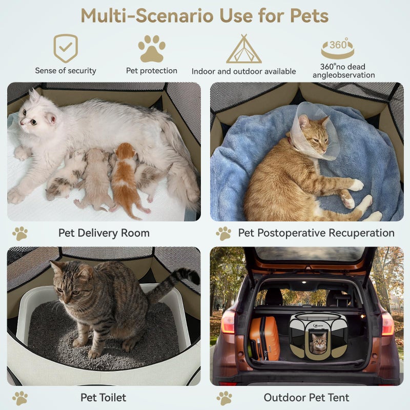 Siedihit Dog Cat Playpen, Small Puppy Pet Playpen, Dog Crate Tent Cage Indoor/Outdoor, Portable Pop Up Dogs Kennel Playpen with Carrying Case for Dogs/Cats/Rabbits(Khaki, Small) - Image 4