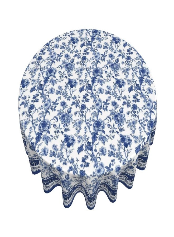 Sorktse Blue Floral Tablecloth Round 70 Inch Vintage Blue and White Floral Table Cloth Polyester Fabric Boho Style Flowers Table Cover for Home Holiday Party Dining Picnic Outdoor Decor - Image 3