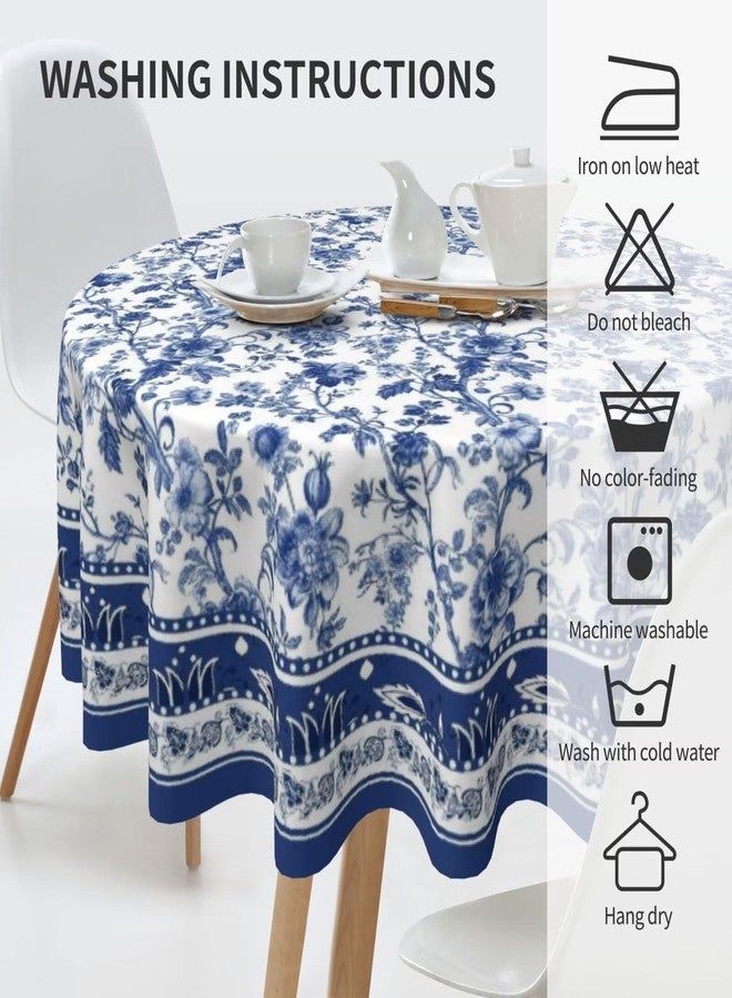 Sorktse Blue Floral Tablecloth Round 70 Inch Vintage Blue and White Floral Table Cloth Polyester Fabric Boho Style Flowers Table Cover for Home Holiday Party Dining Picnic Outdoor Decor - Image 5