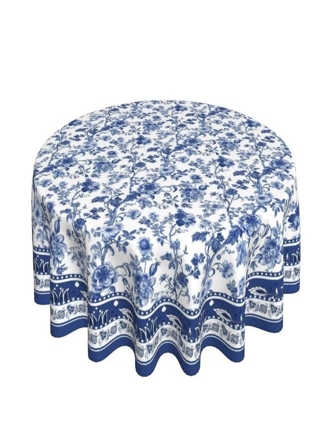Sorktse Blue Floral Tablecloth Round 70 Inch Vintage Blue and White Floral Table Cloth Polyester Fabric Boho Style Flowers Table Cover for Home Holiday Party Dining Picnic Outdoor Decor - Image 1