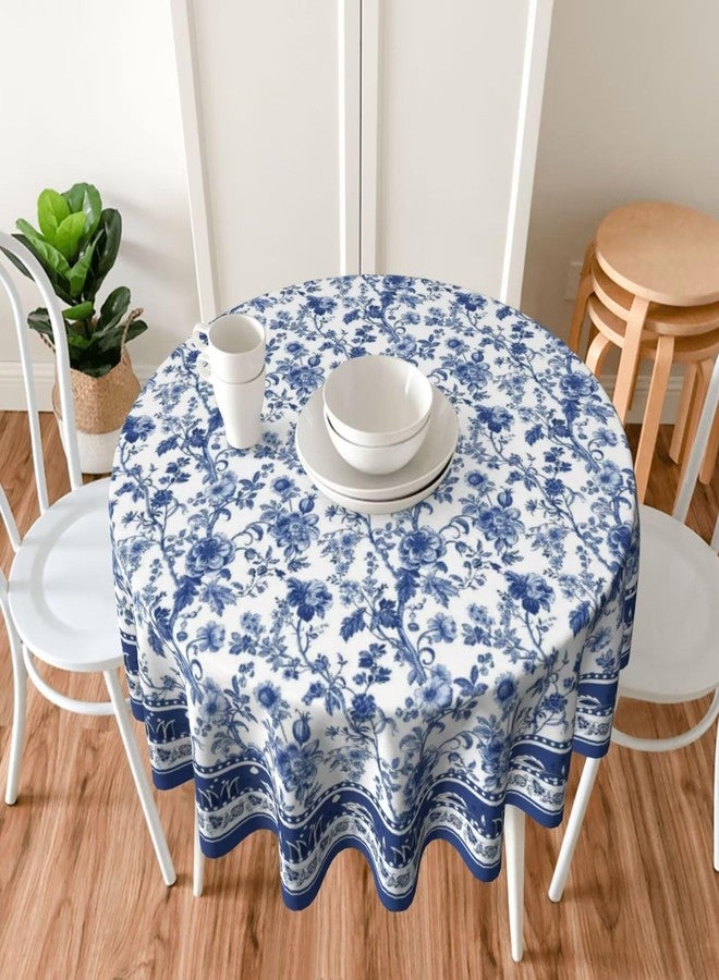 Sorktse Blue Floral Tablecloth Round 70 Inch Vintage Blue and White Floral Table Cloth Polyester Fabric Boho Style Flowers Table Cover for Home Holiday Party Dining Picnic Outdoor Decor - Image 4