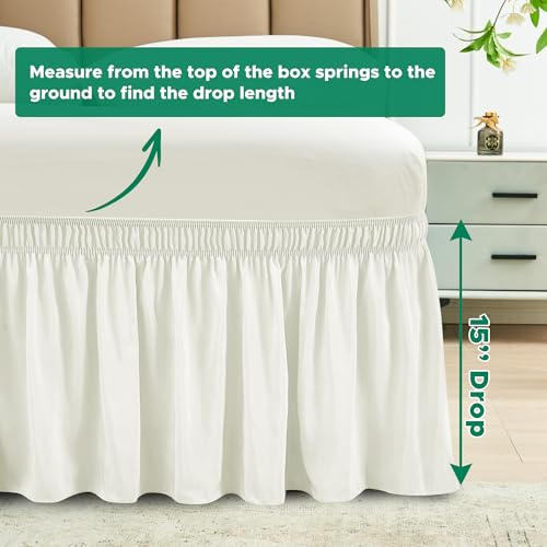 Biscaynebay Wrap Around Bed Skirts for Queen Beds 15" Drop, Ivory Adjustable Elastic Dust Ruffles Easy Fit Wrinkle & Fade Resistant Silky Luxurious Fabric Machine Washable - Image 3