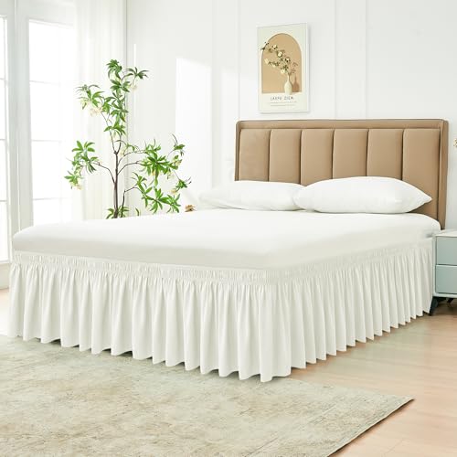 Biscaynebay Wrap Around Bed Skirts for Queen Beds 15" Drop, Ivory Adjustable Elastic Dust Ruffles Easy Fit Wrinkle & Fade Resistant Silky Luxurious Fabric Machine Washable - Image 2
