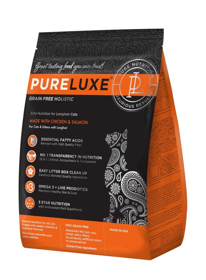 PURELUXE Grain and Gluten Free Cat Food, Long Hair Elite Nutrition, Chicken and Salmon, for Cats and Kittens with Longhair at All Life Stages and Breeds, Made in The USA, 3.3lbs - Image 1
