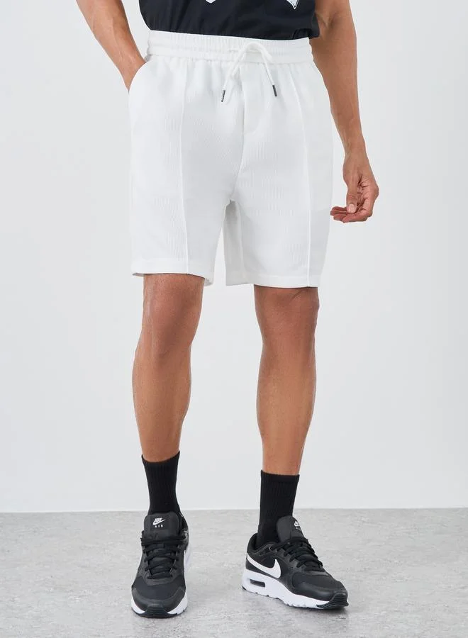 ستايلي Styli Men White Regular Fit Solid Shorts with Pintuck