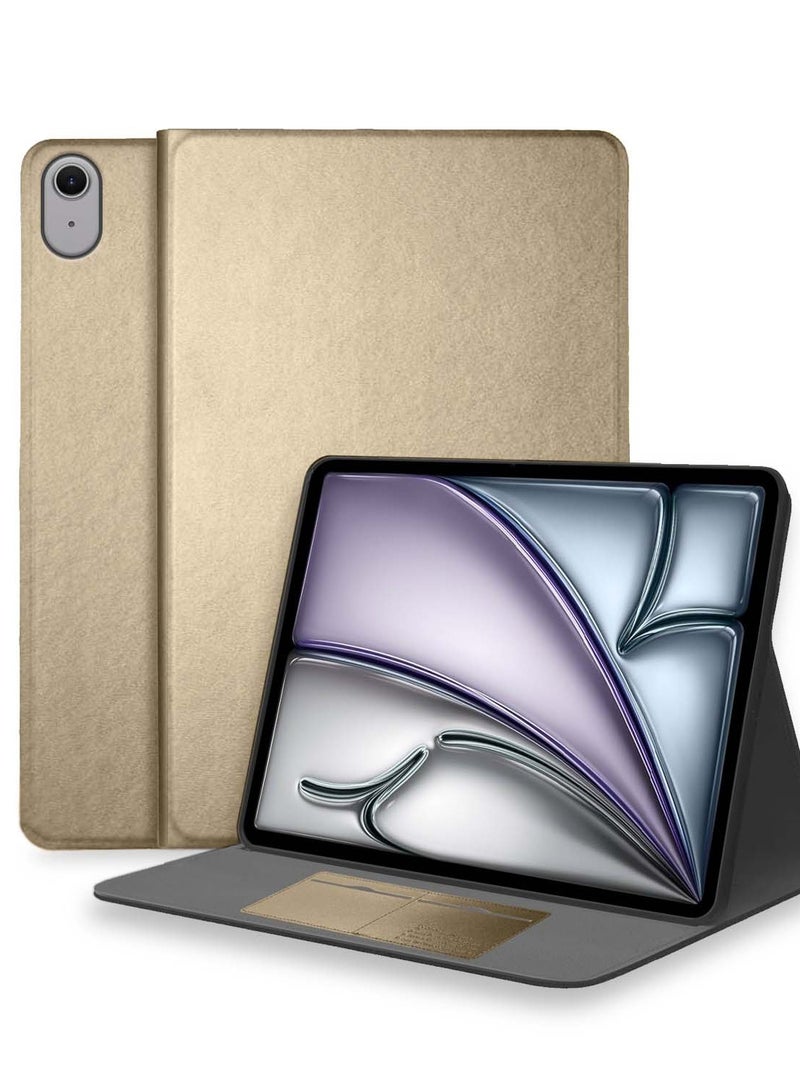Cat - Cot PU Leather With Card Holder Flip Case Cover For Apple iPad Air 13 5G 2024 13 Inch Gold - Image 1