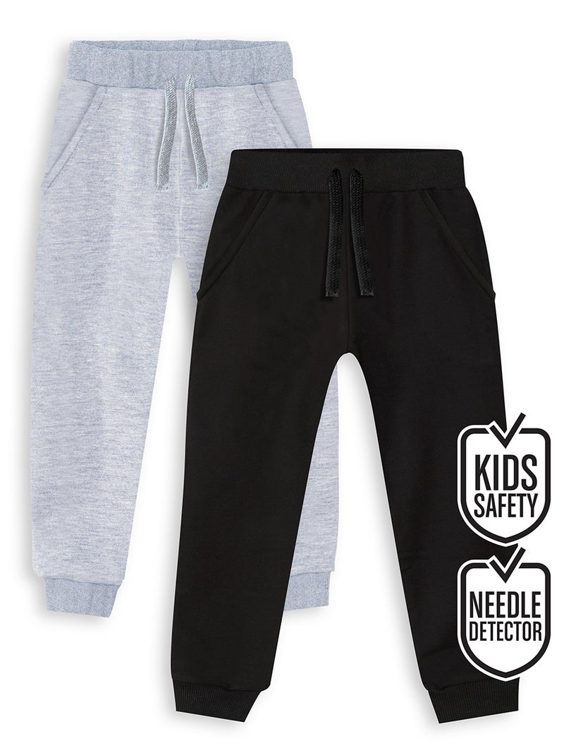Denokids 2 Pack Slim Fit Unisex Black/Grey Joggers Set - Image 1