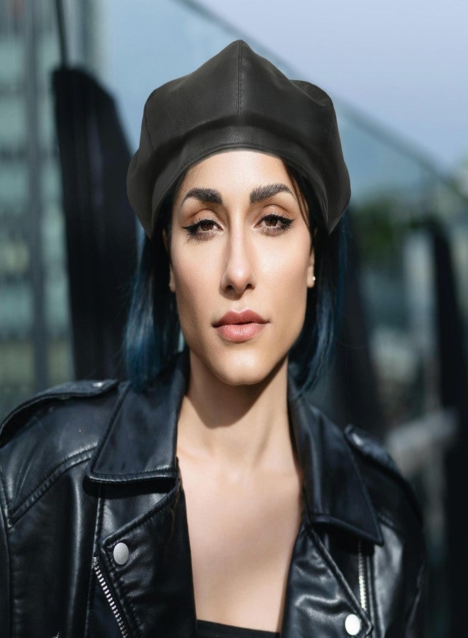 ZARSIO Women PU Leather French Beret Hat, 8-Panel Classic Artist Cap Causal Beanie Black - Image 3