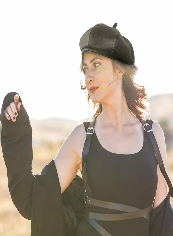 ZARSIO Women PU Leather French Beret Hat, 8-Panel Classic Artist Cap Causal Beanie Black - Image 5