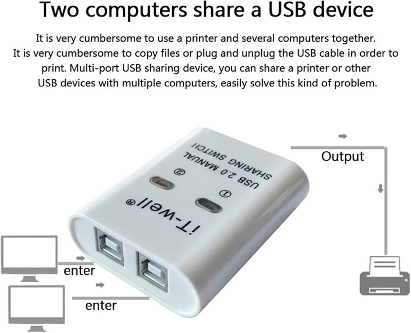 IT Well 2 منفذ USB دليل جهاز مشاركة الطابعة محول مركز KVM - Image 4
