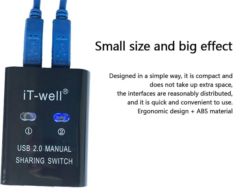 IT Well 2 منفذ USB دليل جهاز مشاركة الطابعة محول مركز KVM - Image 3