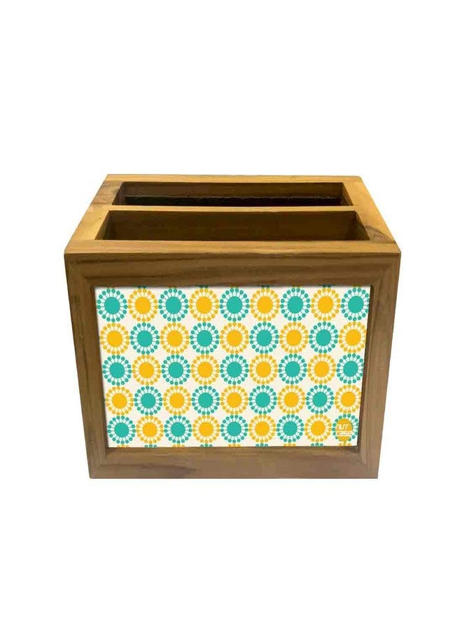 Nutcase Designer Teak Wood TV Remote Stand For Home Remote Holders Organizer Caddy for TV/AC Remotes Control -Multipurpose Desk Organiser-6�x4�x4� - Yellow Blue Polka - Image 4