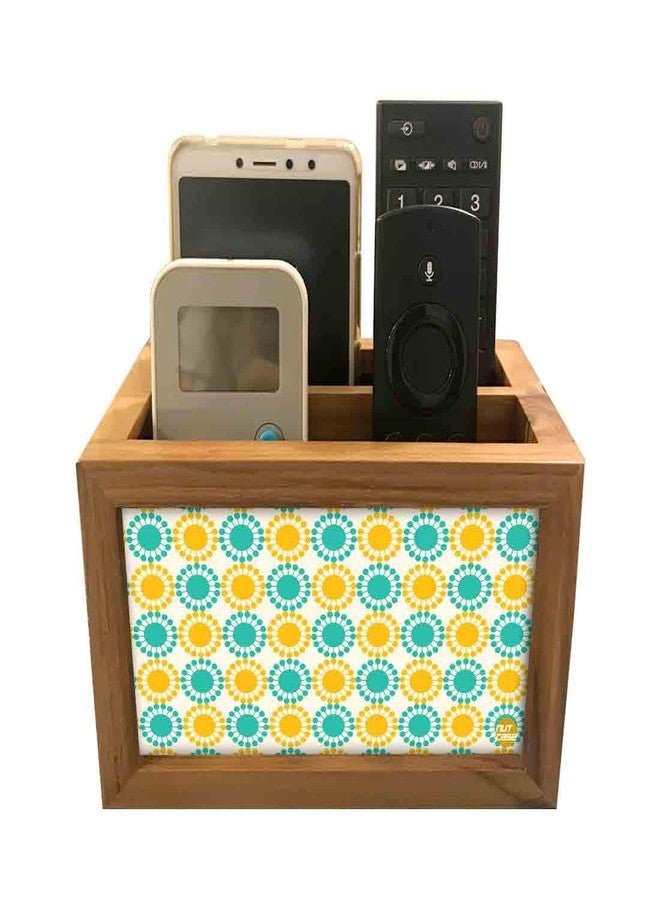 Nutcase Designer Teak Wood TV Remote Stand For Home Remote Holders Organizer Caddy for TV/AC Remotes Control -Multipurpose Desk Organiser-6�x4�x4� - Yellow Blue Polka - Image 2