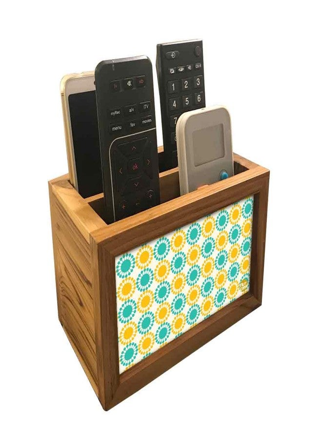 Nutcase Designer Teak Wood TV Remote Stand For Home Remote Holders Organizer Caddy for TV/AC Remotes Control -Multipurpose Desk Organiser-6�x4�x4� - Yellow Blue Polka - Image 1
