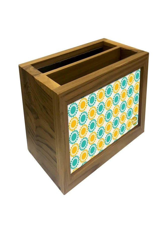 Nutcase Designer Teak Wood TV Remote Stand For Home Remote Holders Organizer Caddy for TV/AC Remotes Control -Multipurpose Desk Organiser-6�x4�x4� - Yellow Blue Polka - Image 3