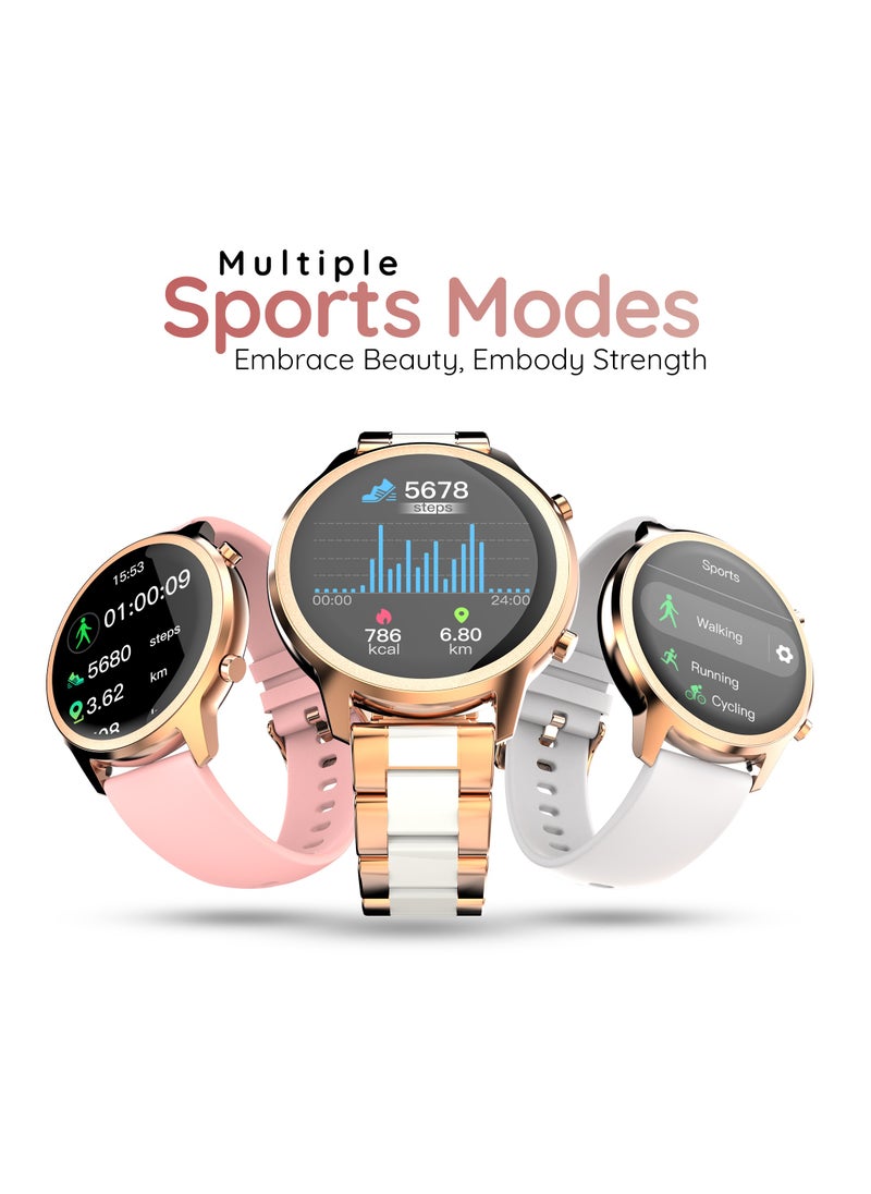 Pebble - Celia 1.32" IPS Display Smartwatch with BT Calling, Female Health monitor, Compatible with Android & iOS, 24/7 health suite, Alarm, Multi sports modes & Watch Faces, AI Voice Assistance - Metal Gold - Image 1