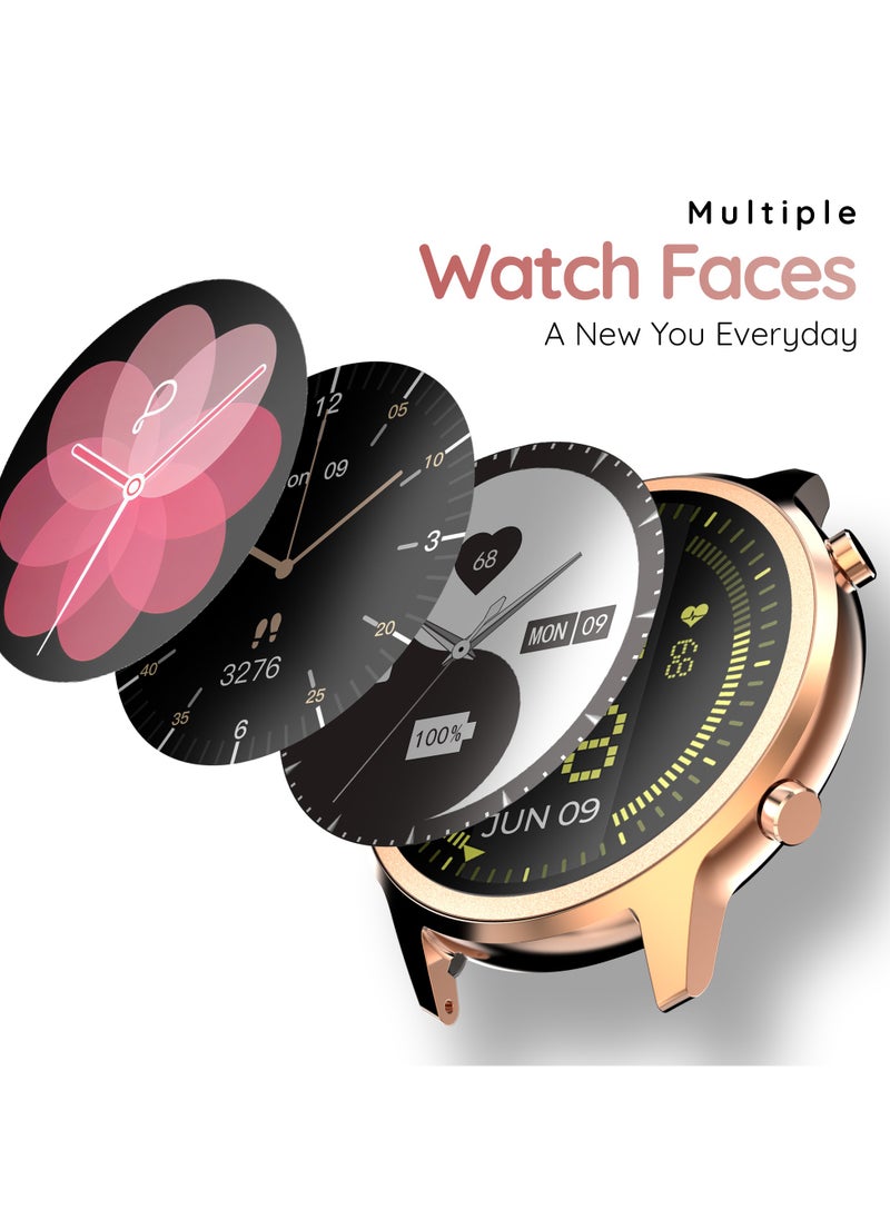 Pebble - Celia 1.32" IPS Display Smartwatch with BT Calling, Female Health monitor, Compatible with Android & iOS, 24/7 health suite, Alarm, Multi sports modes & Watch Faces, AI Voice Assistance - Metal Gold - Image 1