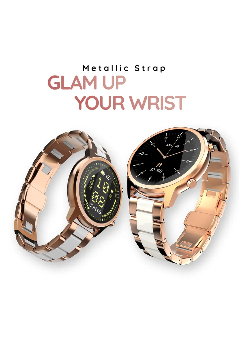 Pebble Celia 1.32" IPS Display Smartwatch with BT Calling, Female Health monitor, Compatible with Android & iOS, 24/7 health suite, Alarm, Multi sports modes & Watch Faces, AI Voice Assistance - Metal Gold