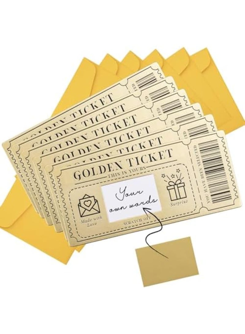 SYOSI 6 Pieces Golden Ticket Scratch-Off Cards with Envelopes, Personalized Scratch & Reveal Surprise Gift Tickets for Birthdays, Anniversaries for Special Occasions and Celebrations (Gold) - Image 1