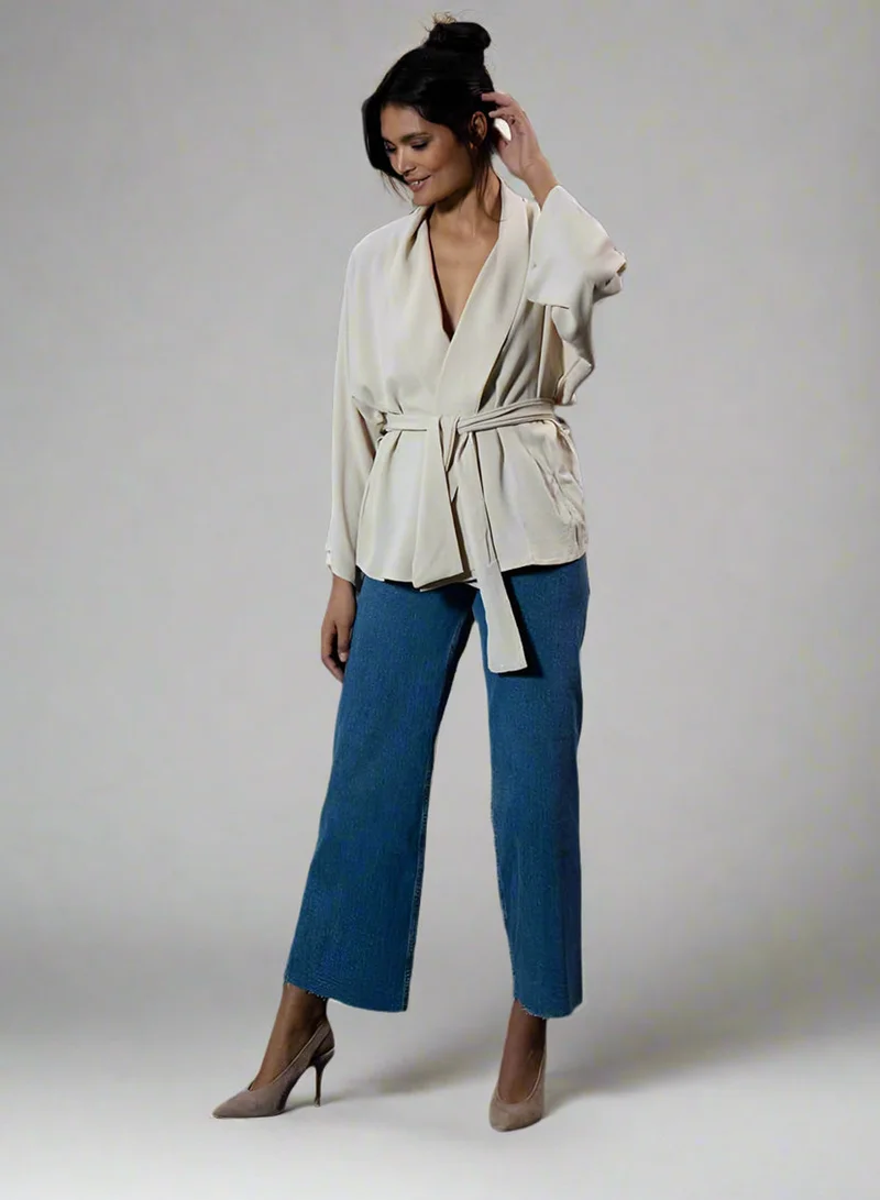 Cream Soft Belted Jacket