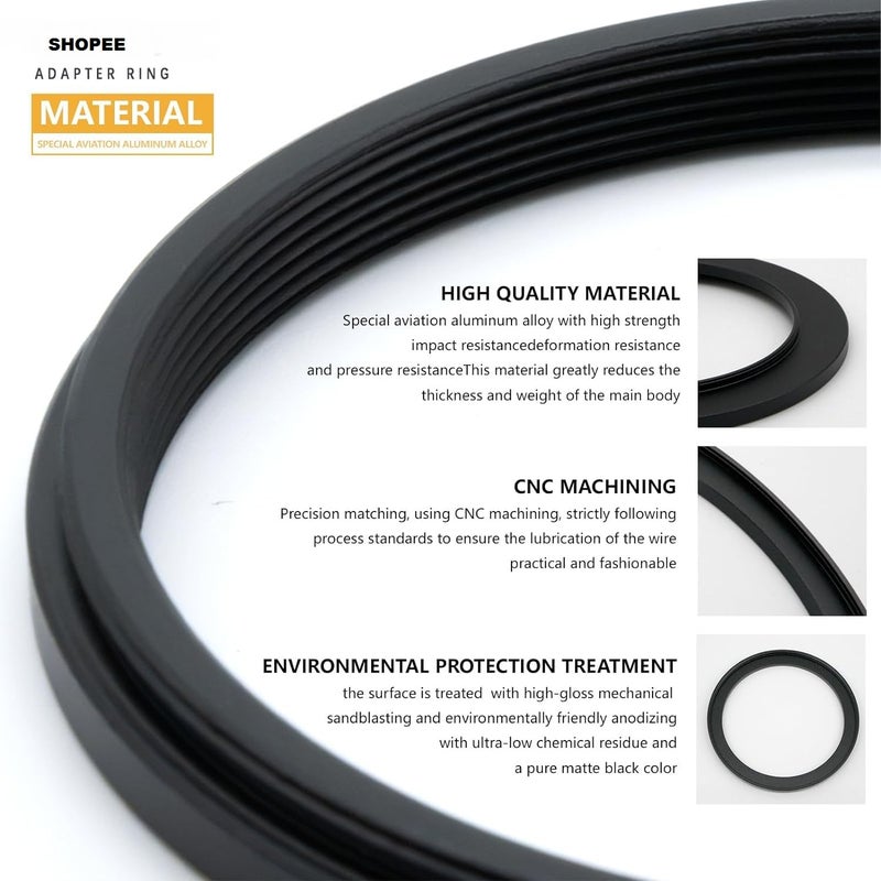 SHOPEE 52mm to 72mm Step-up Adapter Rings Filter Adapter Black Metal Step Down Filter Ring Adapter Compatible with All Brand UV CPL ND Camera Lens Filter Stepping Rings (52mm-72mm) - Image 2