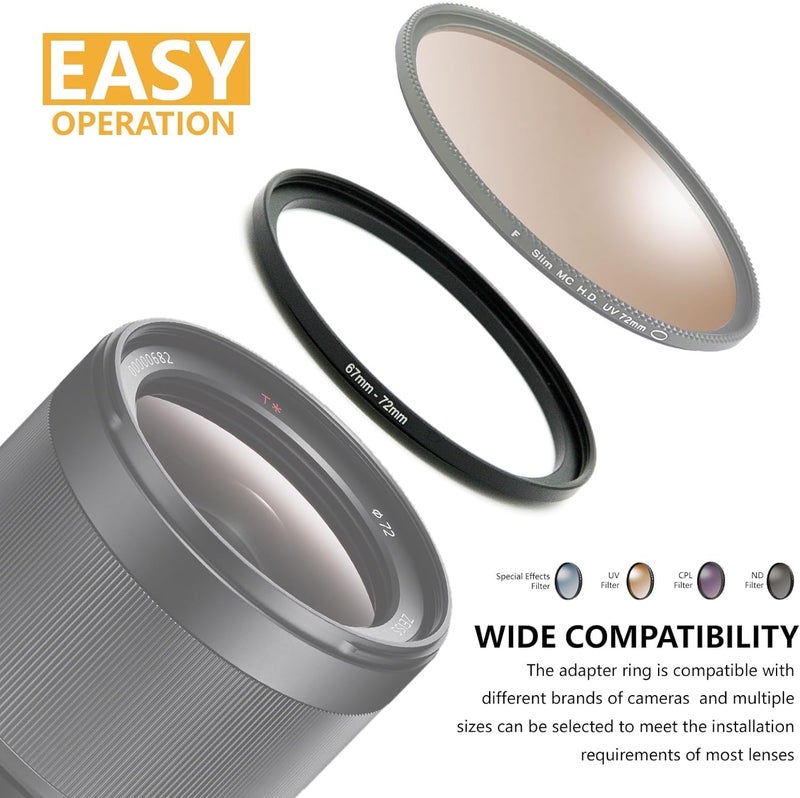SHOPEE 52mm to 72mm Step-up Adapter Rings Filter Adapter Black Metal Step Down Filter Ring Adapter Compatible with All Brand UV CPL ND Camera Lens Filter Stepping Rings (52mm-72mm) - Image 4